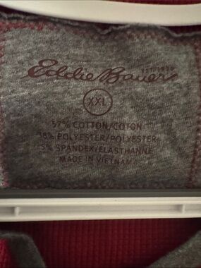 Eddie Bauer - Red Henley Pullover Knit Top with Grey Trim- XXLi